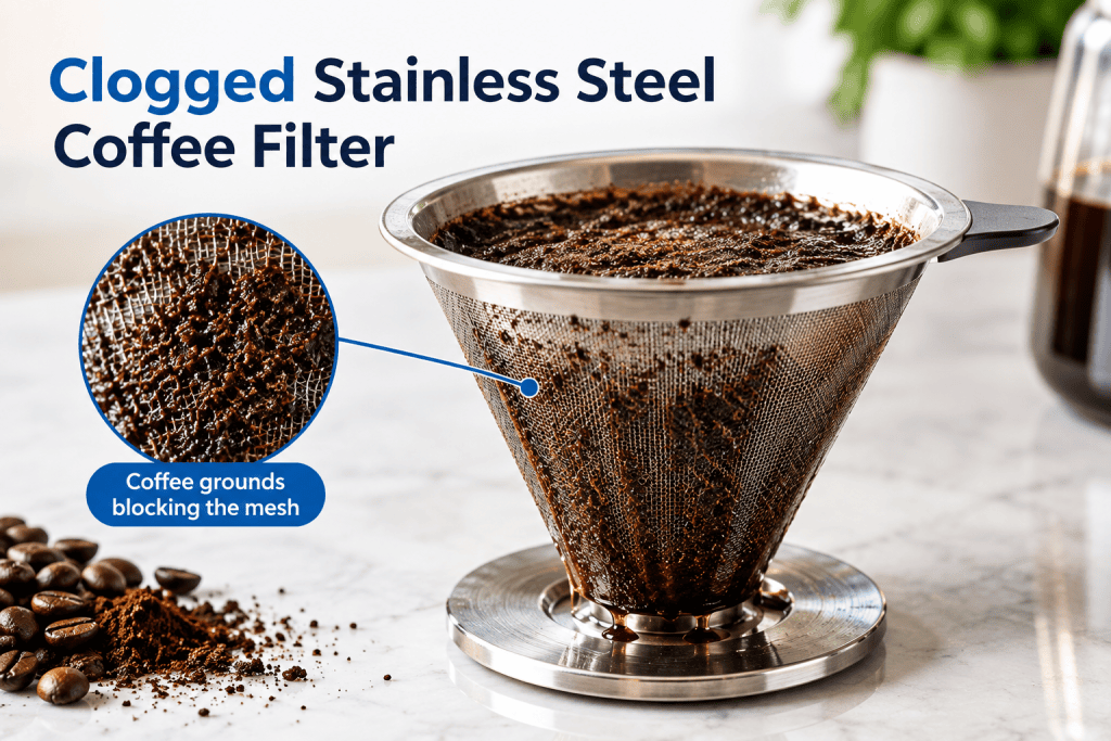 Clogged Stainless Steel Coffee Filter